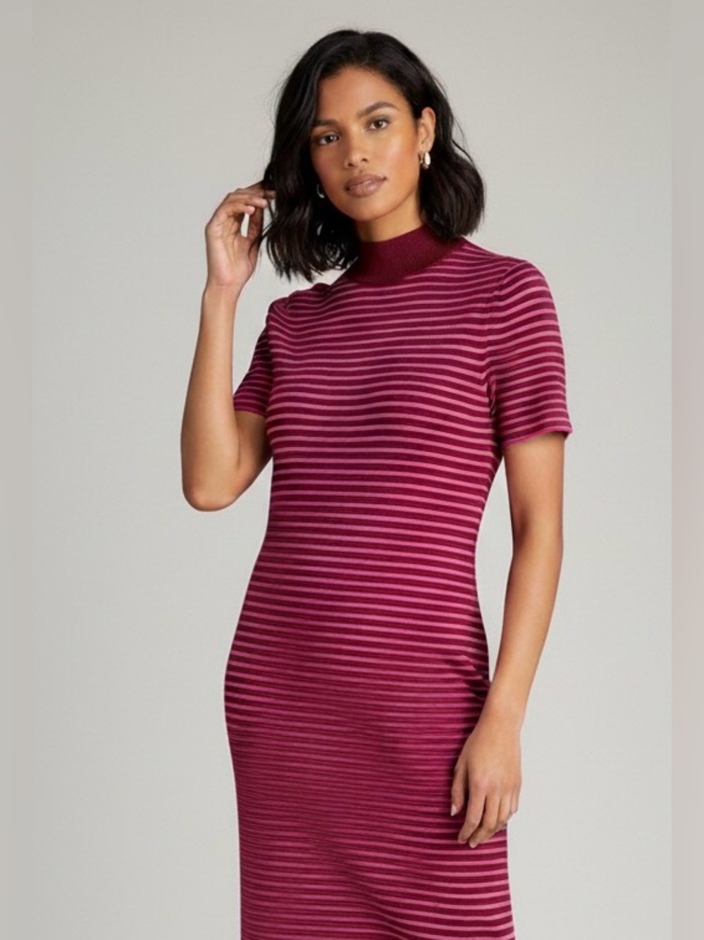 Striped Mock Neck Bodycon Dress in Berry Pink